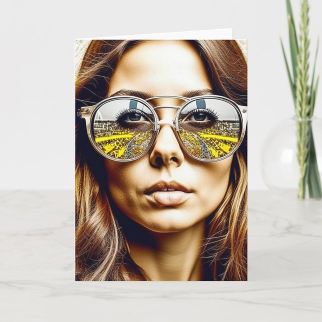 Carte De Remerciements Lady avec réflexion dans ses lunettes de soleil Ai (Devant)