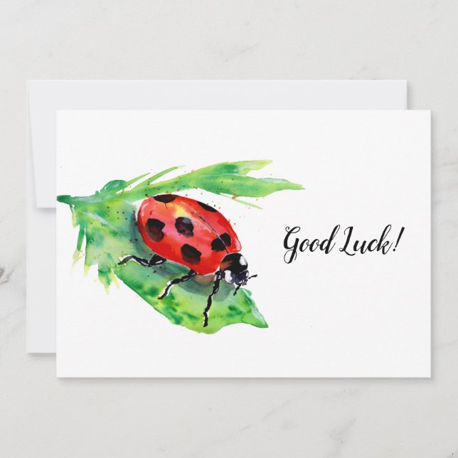Carte De Remerciements Ladybug sur la feuille verte bonne chance (Devant)