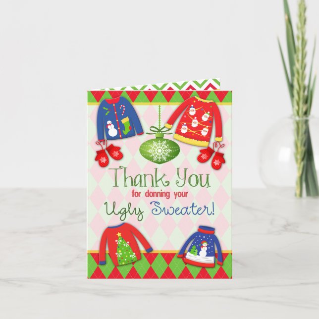 Carte de remerciements laid de chandail de Noël (Devant)