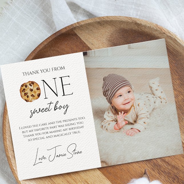 Carte De Remerciements Lait et biscuits Joyeux Anniversaire Garçon (One Sweet Boy First Birthday Thank You Card)