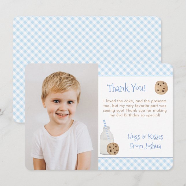 Carte De Remerciements Lait Peint À La Main Et Cookies Photo Anniversaire (Devant / Derrière)