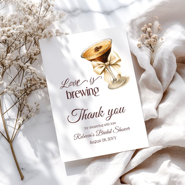 Carte De Remerciements L'amour brasse Bow Espresso Martini Fête des marié (Créateur téléchargé)