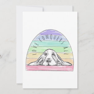 Carte De Remerciements l'amour conquiert tout chien arc-en-ciel basset ho