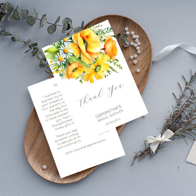 Carte De Remerciements L'amour en fleurs shower de mariage printemps été (Love in bloom spring summer bridal shower thank you card yellow buttercup wild daisy thank you card)