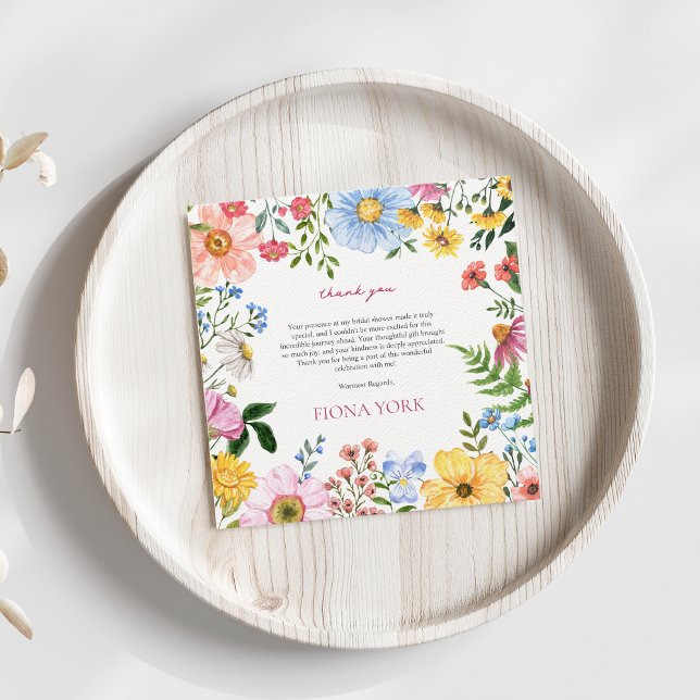 Carte De Remerciements L'amour est dans l'air | Douce Fête de Mariage aux (Love is blooming Bridal Shower Wildflowers Thank you, Card Square Cute Aesthetic)