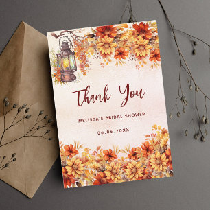 Carte De Remerciements Lampe à fleurs orange de la douche nuptiale