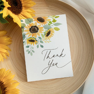 Carte De Remerciements Lancement de mariage au tournesol aquarelle