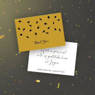 Carte De Remerciements Lancer de casquette noir et or pour la remise des