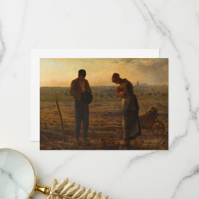 Carte De Remerciements L'Angelus de Jean-François Millet (Devant/Arrière en situation)