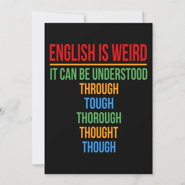 Carte De Remerciements L'Anglais Est Étrange Langue Enseignant Grammaire  (Devant)
