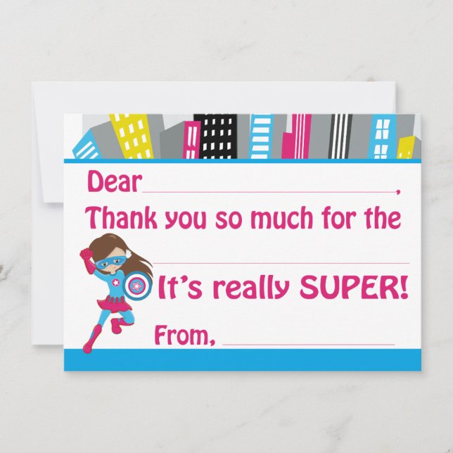 Carte De Remerciements L'anniversaire de super héros de filles complètent (Devant)