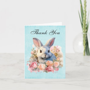 Carte De Remerciements Lapin avec une guirlande de roses Mignon