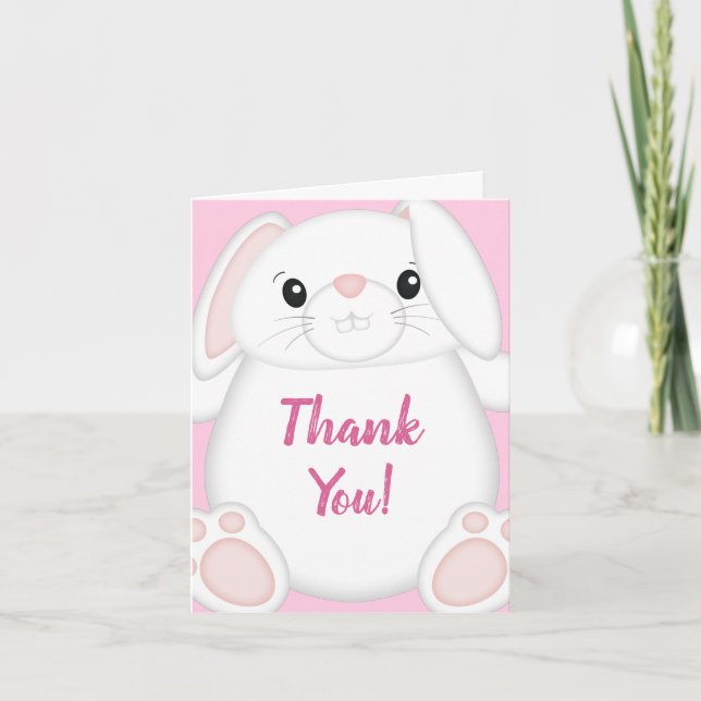 Carte De Remerciements Lapin Baby shower rose (Devant)