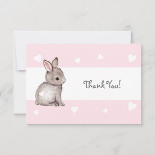 Carte de remerciements lapin Coeur Rose