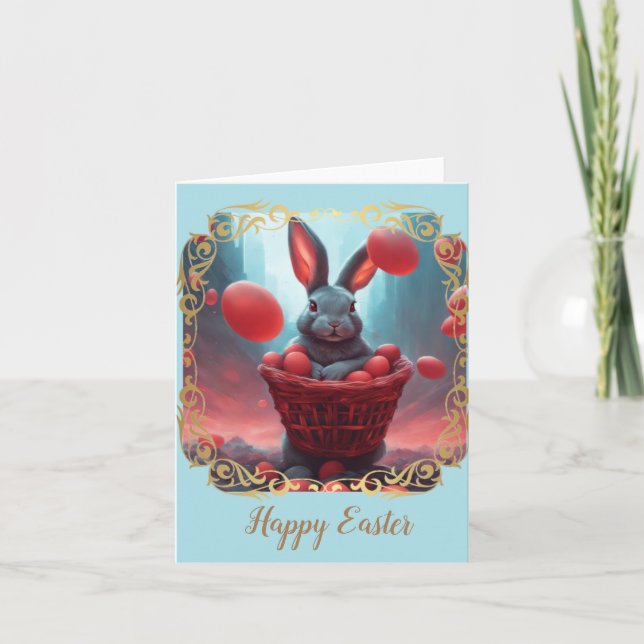 Carte De Remerciements Lapin de Pâques avec oeuf (Devant)