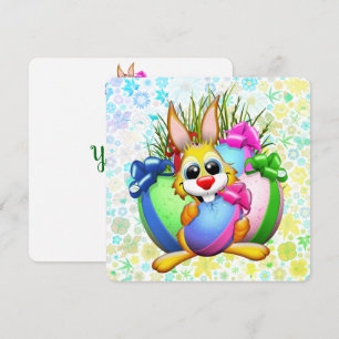 Carte De Remerciements Lapin drôle mordant un œuf de Pâques
