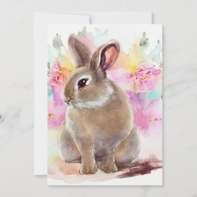 Carte De Remerciements Lapin Fleur (Devant)