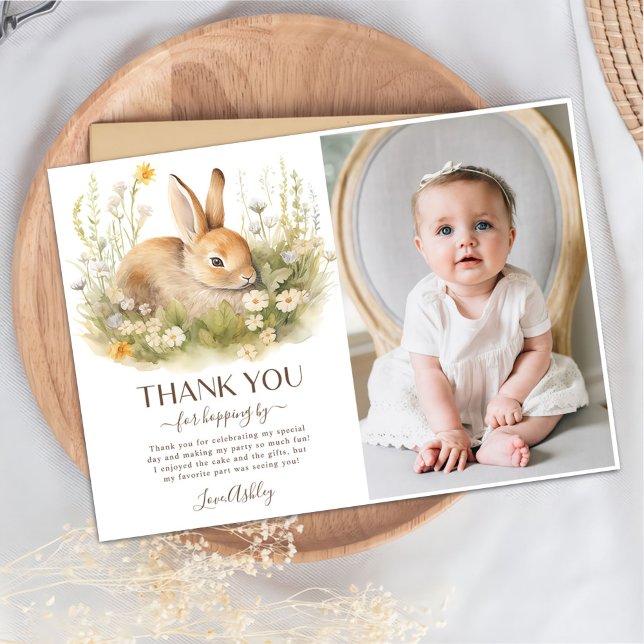 Carte De Remerciements Lapin Lapin Fille Anniversaire Photo (Créateur téléchargé)