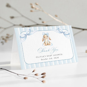 Carte De Remerciements Lapin Mignon, Nœud Bleu, Rayures Bleues, Baby Show