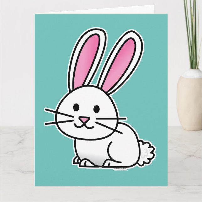 Carte De Remerciements Lapin porte-bonheur blanc velouté longue oreilles (Devant)