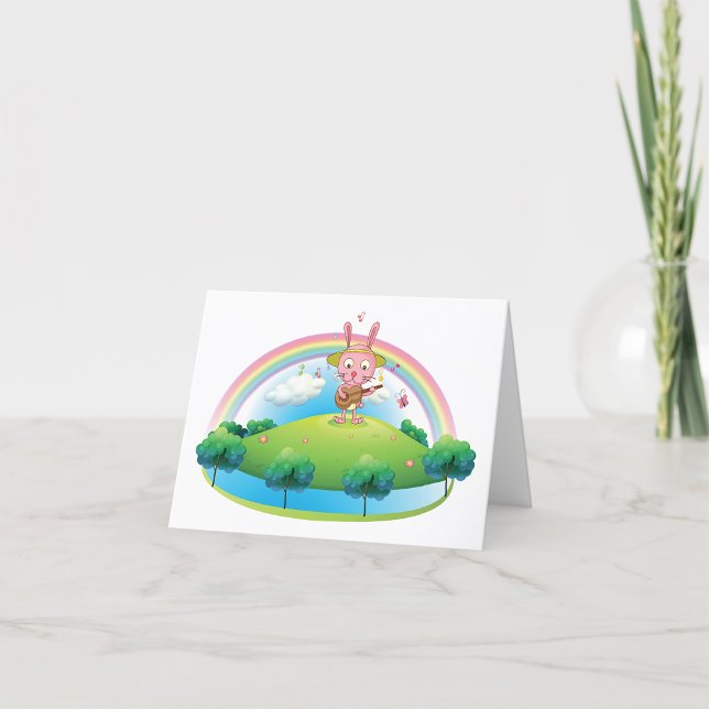 Carte De Remerciements Lapin Rose Jouant À La Guitare (Créateur téléchargé)
