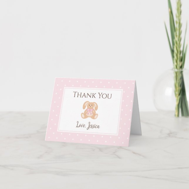 Carte De Remerciements Lapin rose lapin mignon Pois mignon Baby shower fi (Devant)