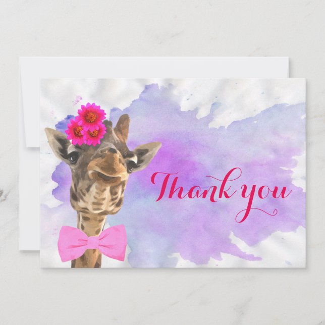 Carte De Remerciements L'aquarelle animale de jungle mignonne de girafe (Devant)