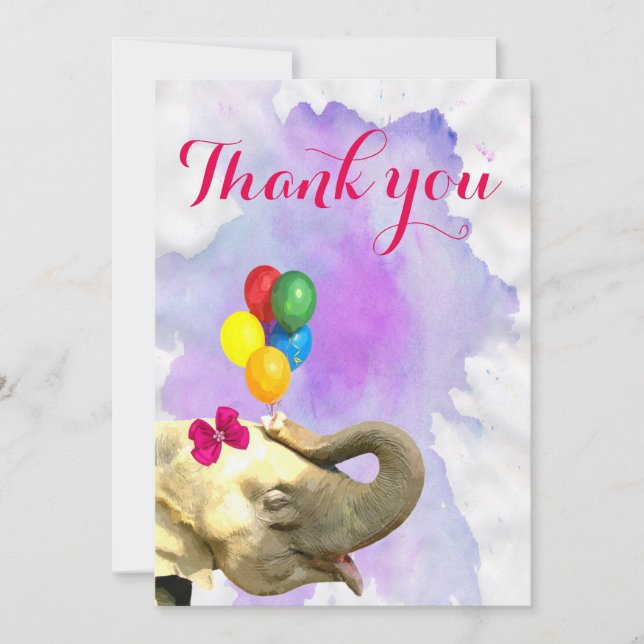 Carte De Remerciements L'aquarelle animale de jungle mignonne d'éléphant (Devant)
