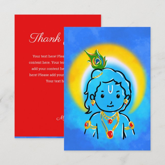 Carte De Remerciements L'Art De La Petite Krishna (Devant / Derrière)