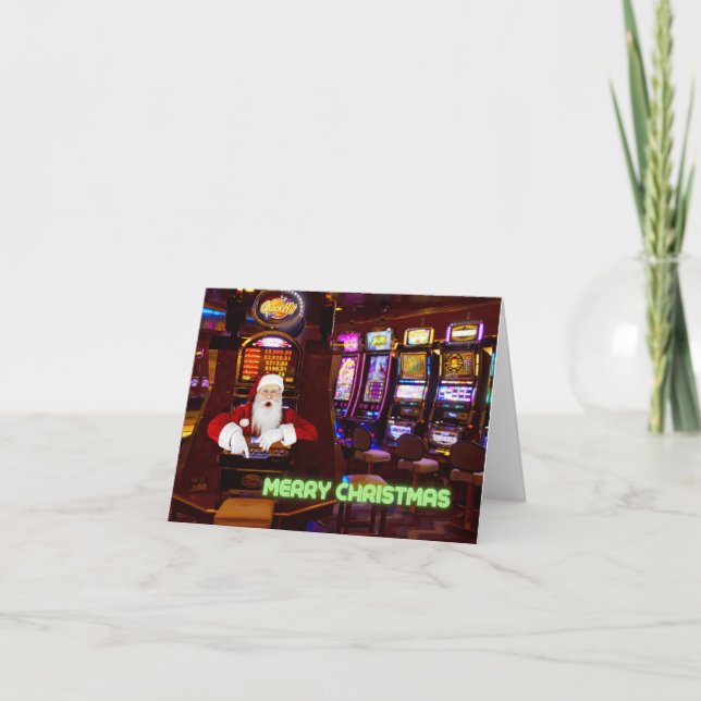 Carte De Remerciements Las Vegas Santa inside Slot Machine Christmas Card (Devant)