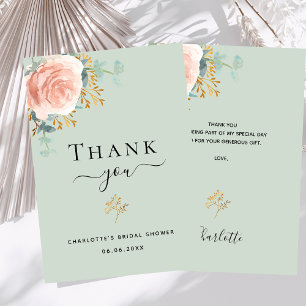 Carte De Remerciements Lavage de noces vert sauge floral rose or rose