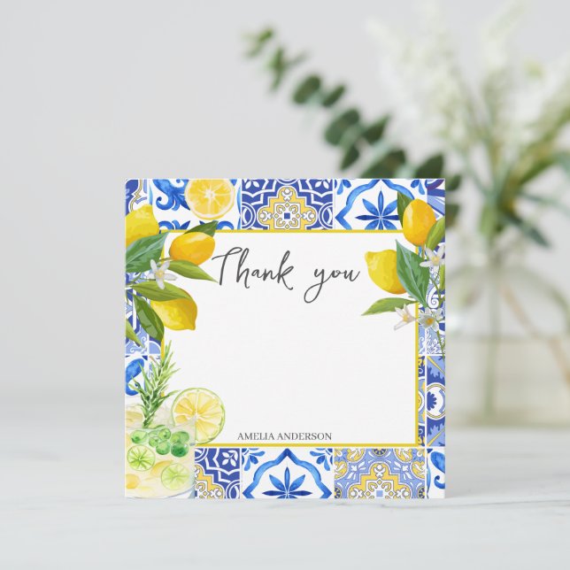 Carte De Remerciements Lavage principal citron tuiles bleu Shower de mari (Debout devant)
