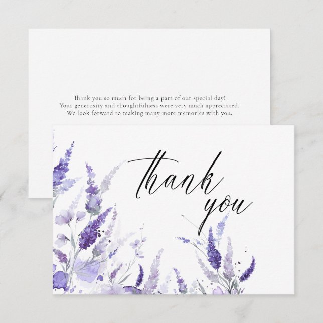 Carte De Remerciements Lavande Floral Botanique Lilac Mauve Mariage (Devant / Derrière)