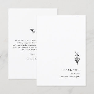 Carte De Remerciements Lavande florale Moderne minimaliste noir et blanc