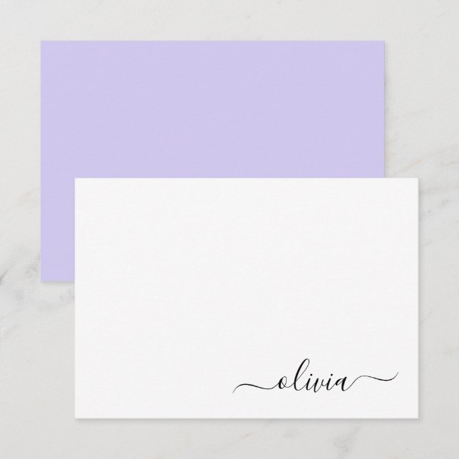 Carte De Remerciements Lavande Purple Script Moderne Fille Monogramme Nom (Devant / Derrière)