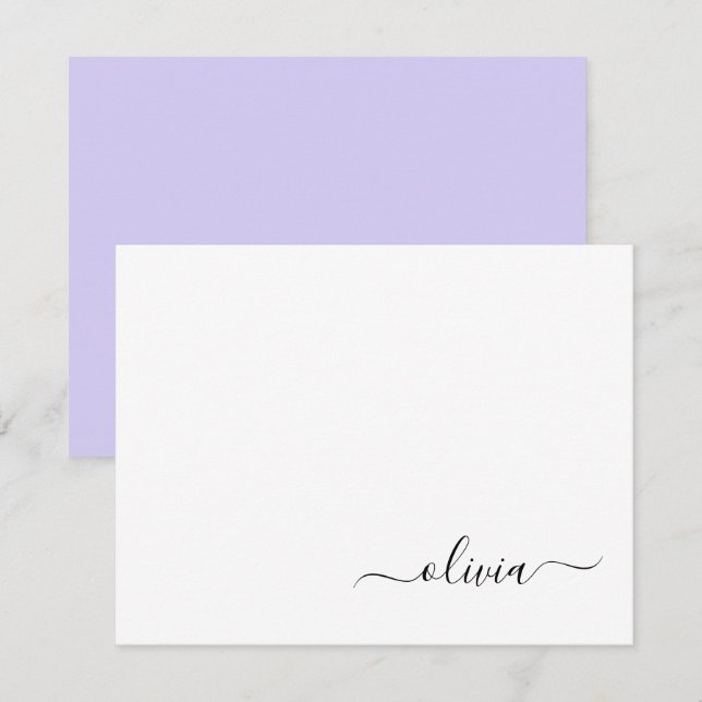 Carte De Remerciements Lavande Purple Script Moderne Girl Monogramme (Devant / Derrière)