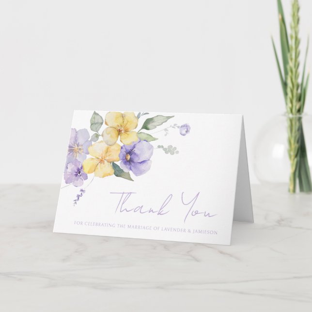Carte De Remerciements Lavande violet et soleil Jaune Mariage floral (Devant)