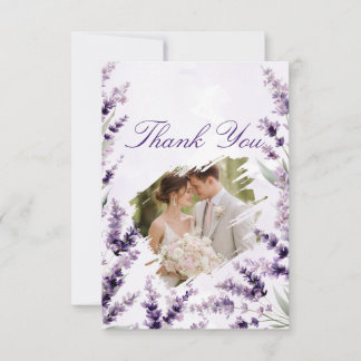 Carte De Remerciements Lavender Floral Watercolor Photo Wedding Thank You