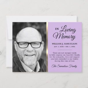 Carte De Remerciements Lavender Gold Sympathy Funeral Memory Photo