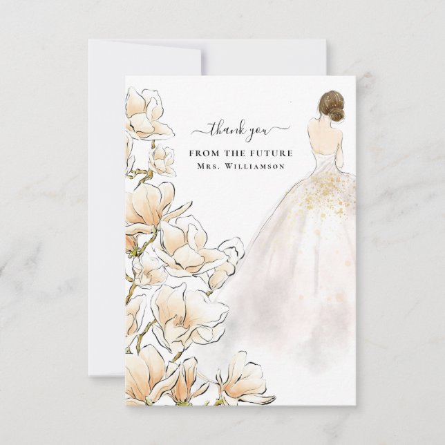 Carte De Remerciements L'avenir de la mariée Magnolia Mme (Devant)