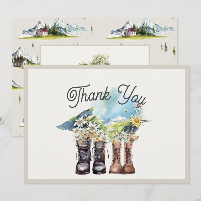 Carte De Remerciements L'aventure commence Randonnées Bottes Couples Douc (Devant / Derrière)