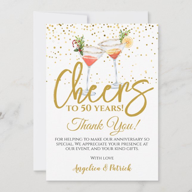 Carte De Remerciements Le 50e anniversaire encourage les cocktails (Devant)