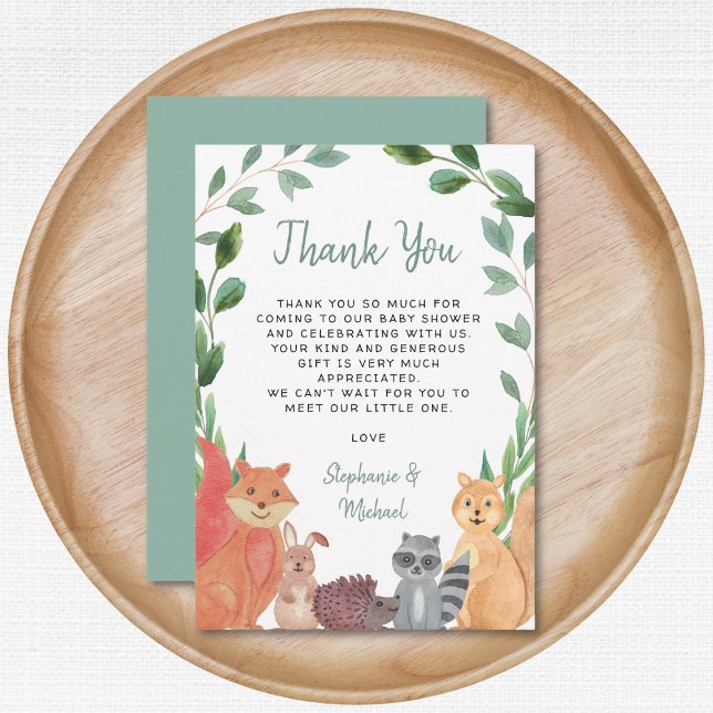 Carte De Remerciements Le Baby shower des animaux des bois (Créateur téléchargé)