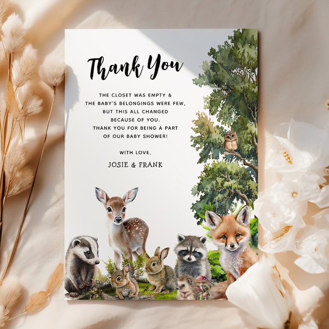 Carte De Remerciements Le Baby shower des animaux des bois (Créateur téléchargé)