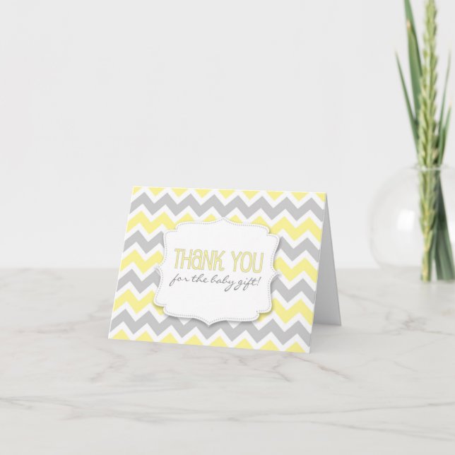 Carte De Remerciements Le baby shower gris jaune de Chevron vous (Devant)
