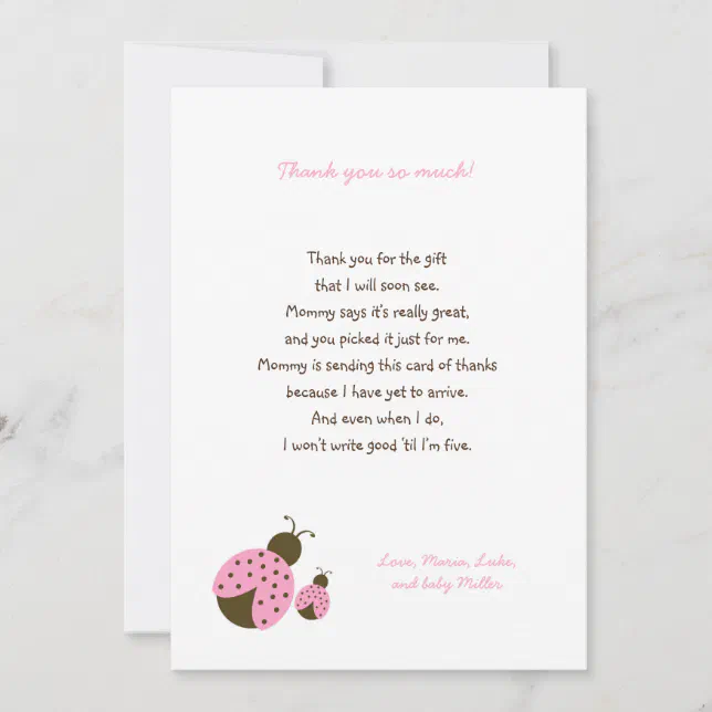 Carte De Remerciements Le baby shower rose simple de coccinelle