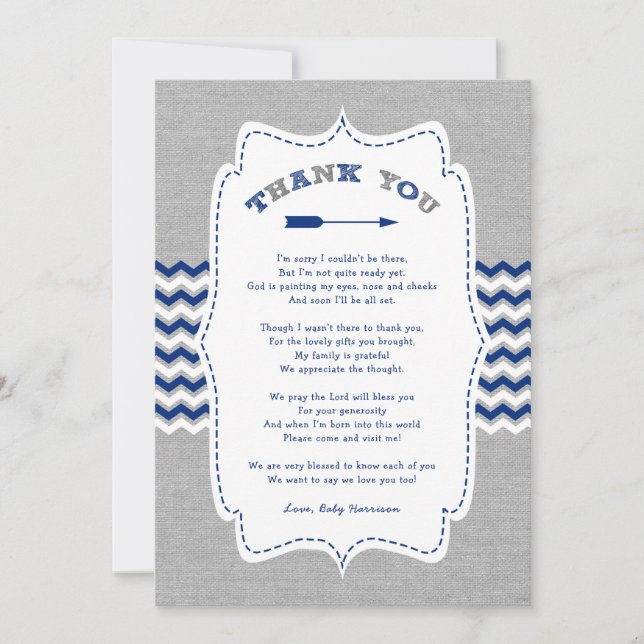 Carte De Remerciements Le baby shower tribal de flèche vous remercient de (Devant)