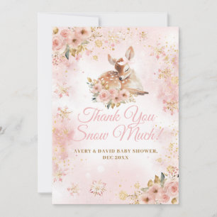 Carte De Remerciements Le cerf d'hiver rose est un Baby shower de fille