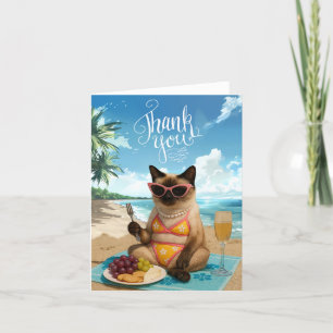 Carte De Remerciements Le chat est sur la plage