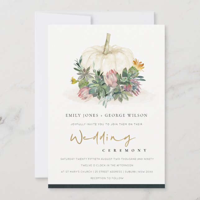 CARTE DE REMERCIEMENTS LE CITROUILLE BLANC SUCCULENT FAUNA WEDDING INVITE (Devant)